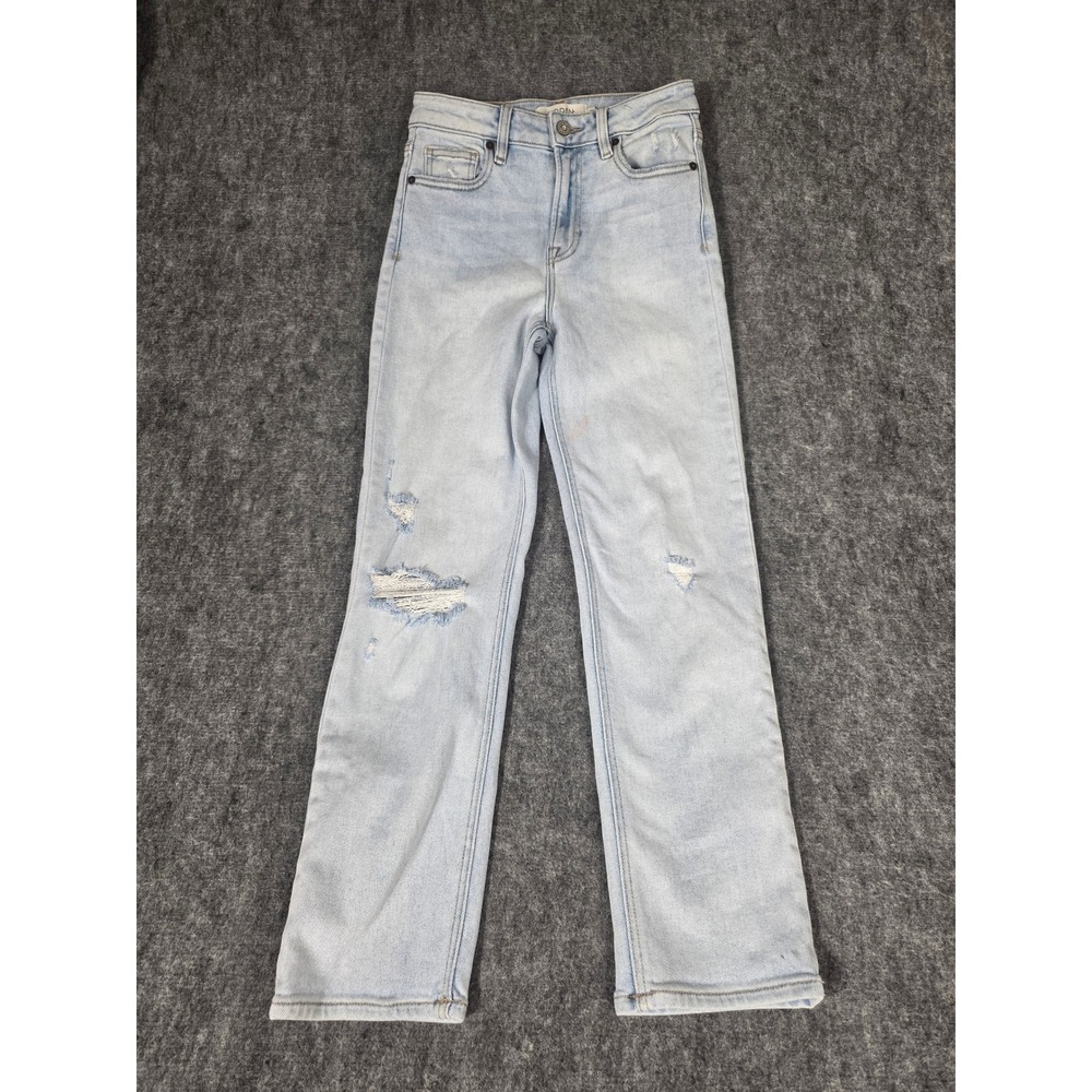 Womens Jeans Size 25 High Rise Straight Leg Light Wash Distressed Y2K Retro